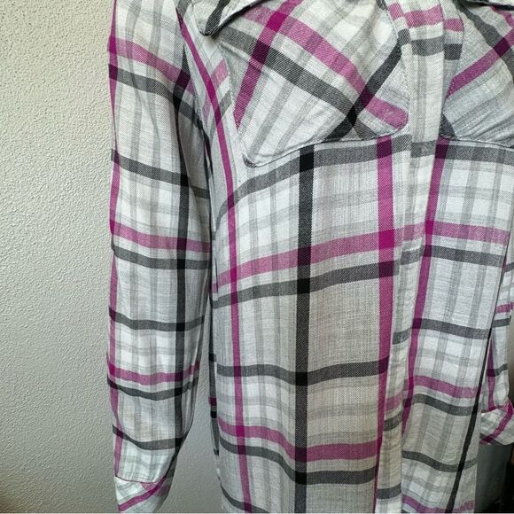 Vince Camuto Plaid Boyfriend Shirt Plaid High Low Long Sleeve SZ XS - Picture 7 of 14